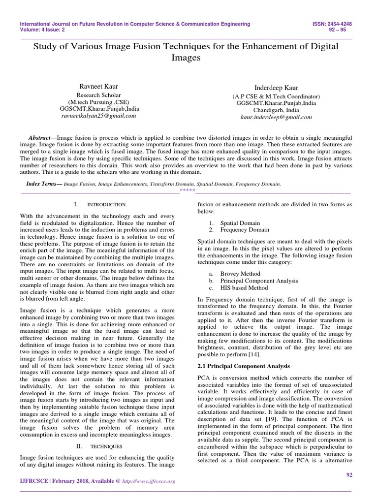 Study of Various Image Fusion Techniques For The Enhancement of Digital ...