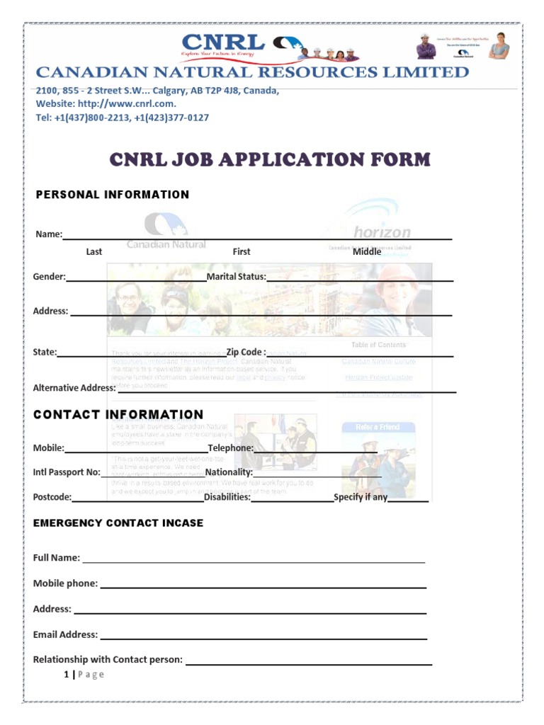 Cnrl Job Application Form