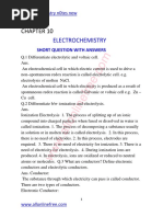 10 Chapter Electrochemistry Short Question With Answers PDF