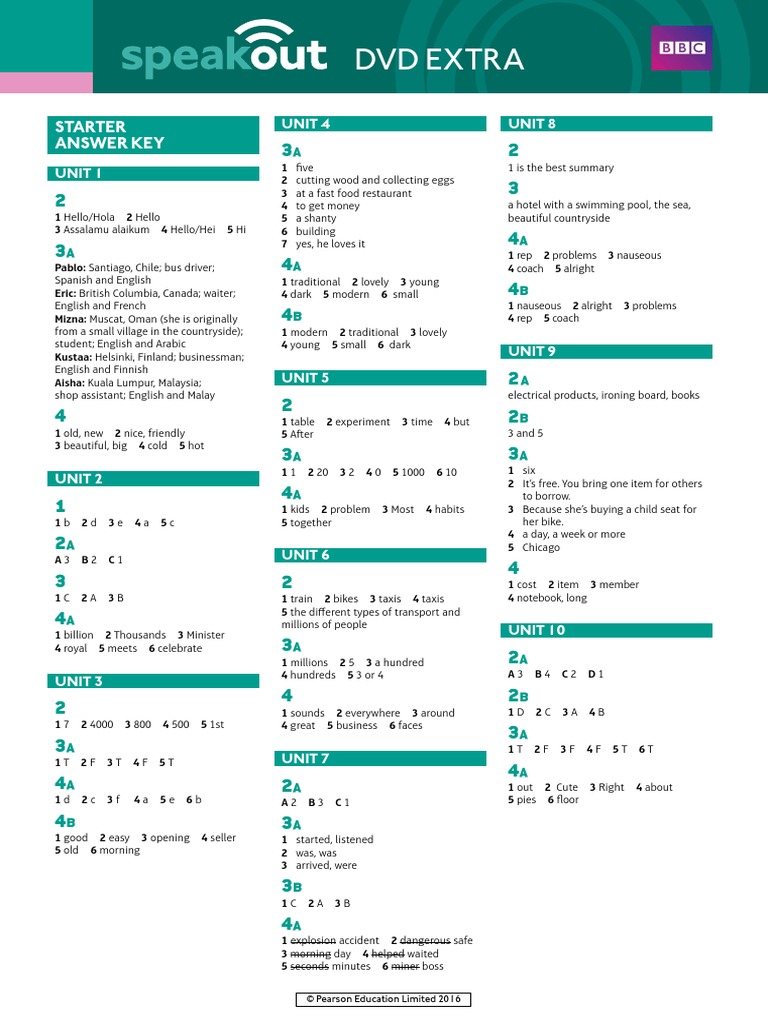 Speakout DVD Extra Starter Answer Key PDF | PDF | Transport | Business