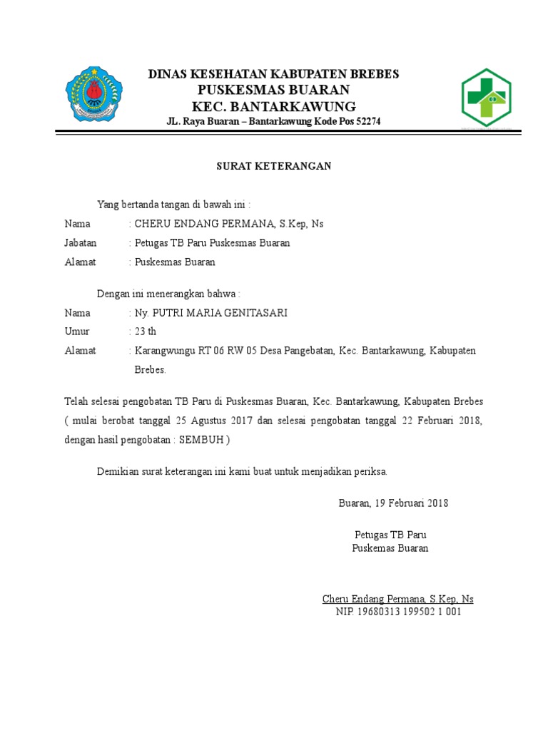 Surat Keterangan Pengobatan Tb Paru