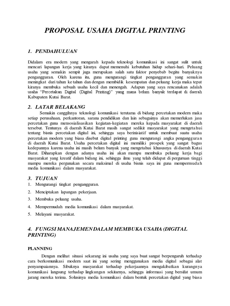 Proposal Usaha Digital Printing 1 Pendahuluan