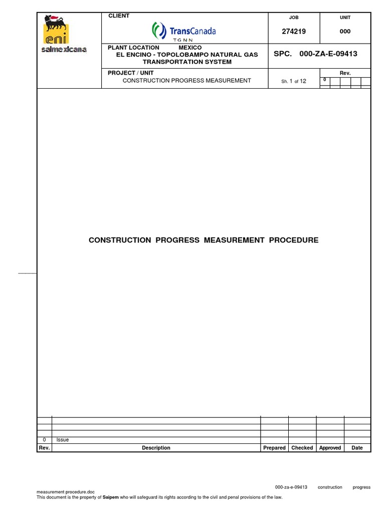 000-ZA-E-09413 Construction Progress Meas Proc | PDF | Construction ...