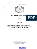 Act 555 Private Higher Educational Institutions Act 1996