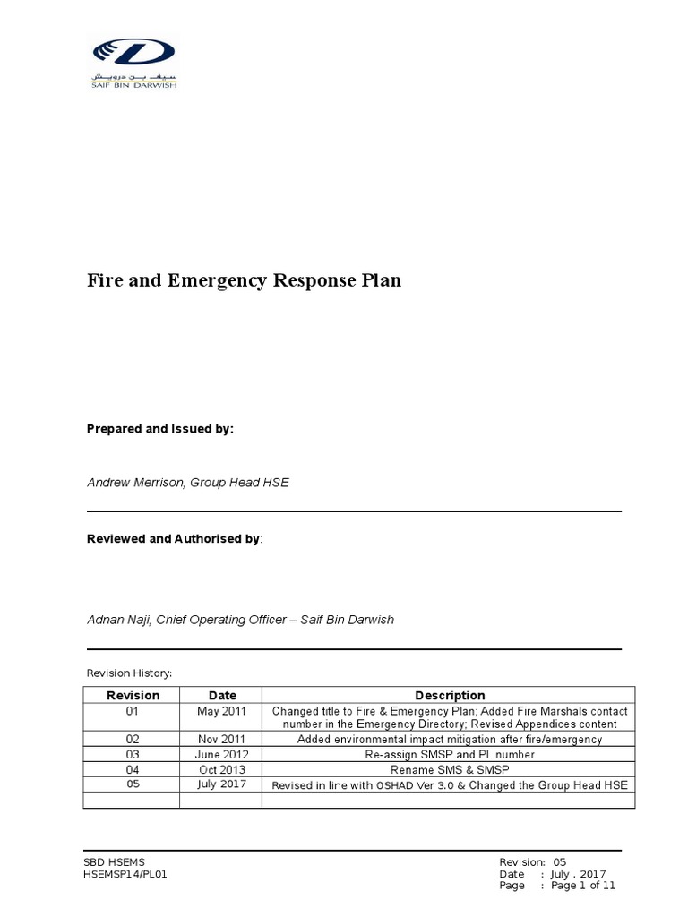 Appendix E Fire & Emergency Response Plan PDF Emergency Emergency