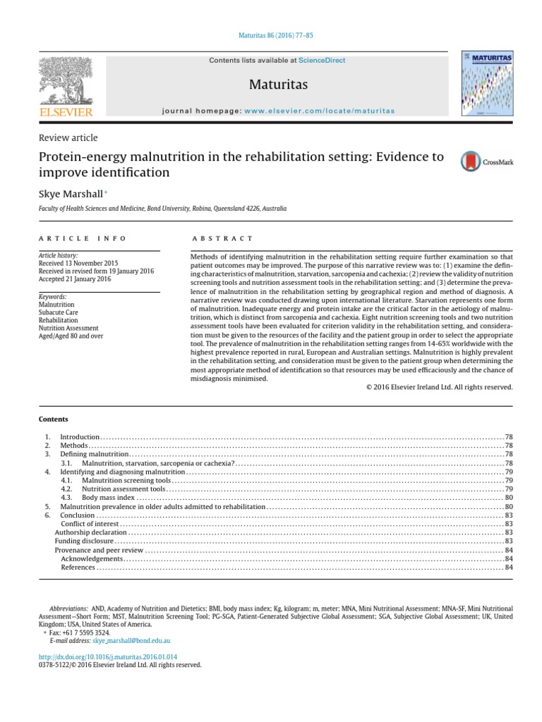 Protein Energy Malnutrition In The Rehabilitation Setting Evidence To Body Mass Index Malnutrition