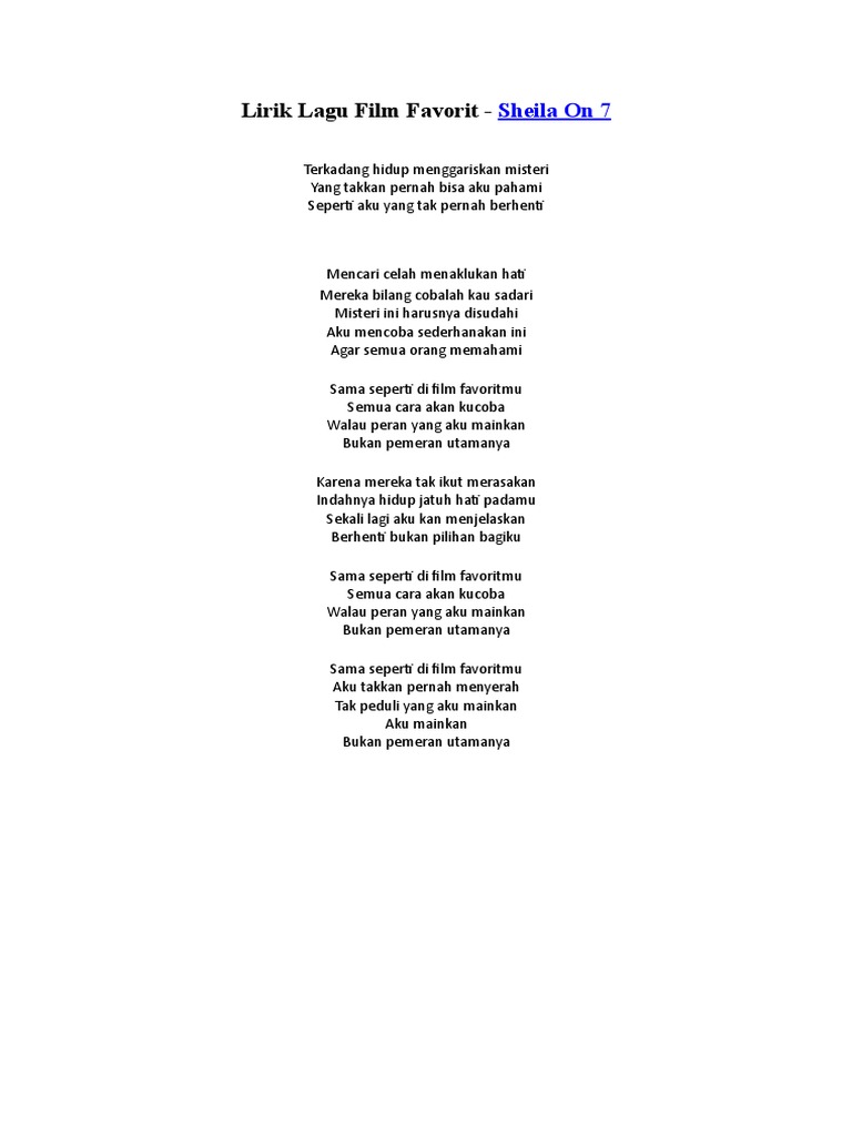Lirik Lagu Film Favorit Sheila On 7