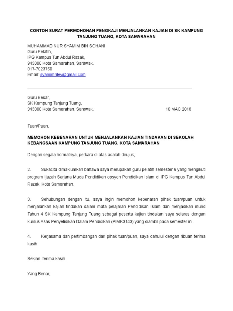 Contoh Surat Menjalankan Kajian