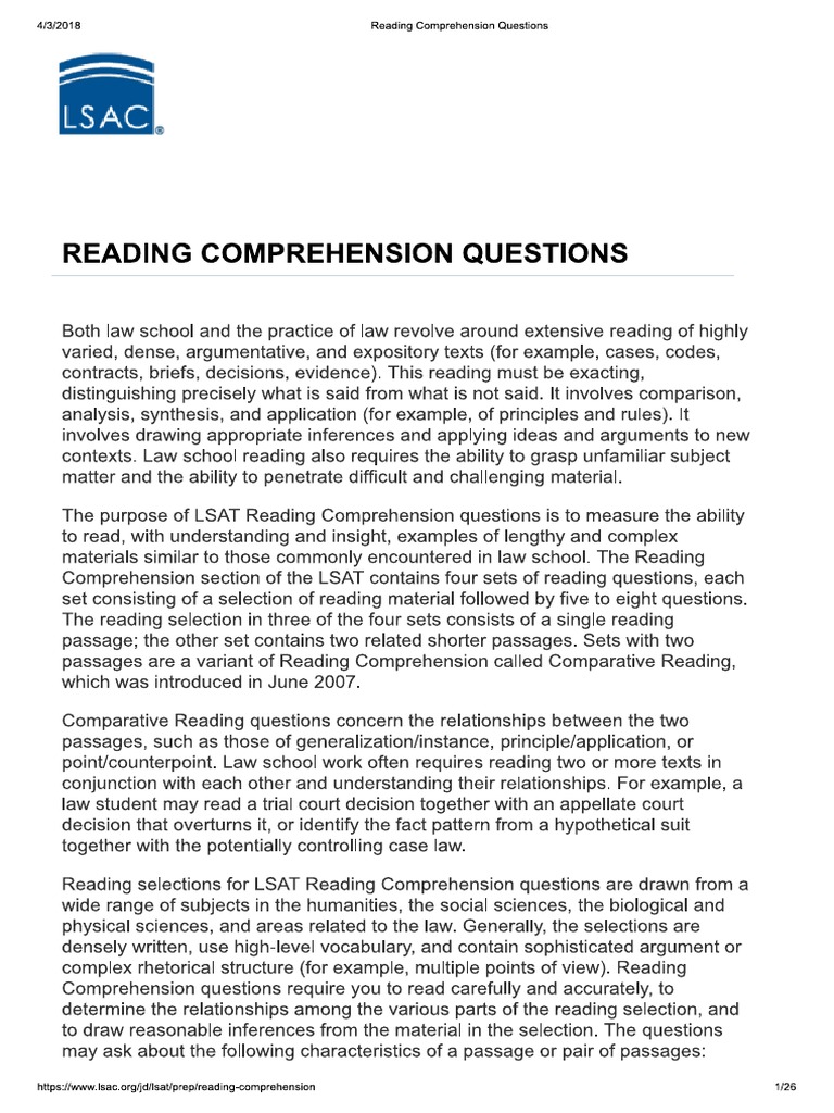 Reading Comprehension Questions | PDF | Standardized Tests | Tests