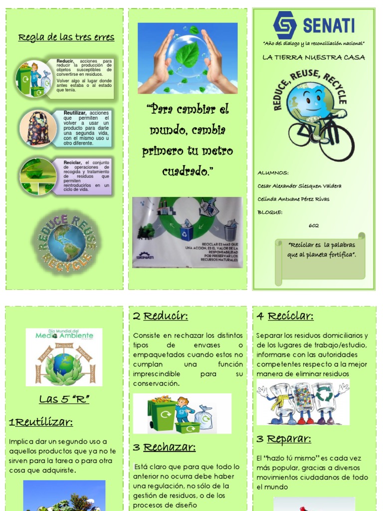 Tríptico sobre las 3 R del reciclaje | PDF | Reciclaje | Residuos