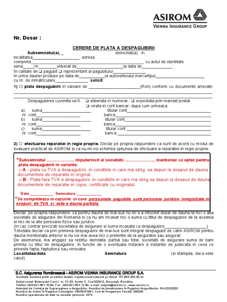 Client PrezicÄƒtor De Succes Cerere Despagubire Cu Cot Asirom Formular Scrumtips Org