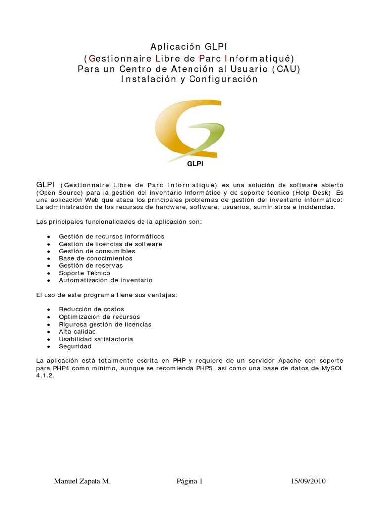 Manual GLPI PDF | PDF | Servidor HTTP Apache | Ventana (informática)