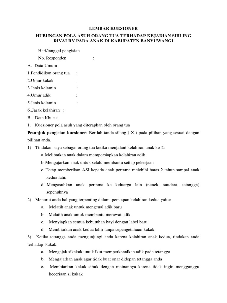 Lembar Kuesioner Sibling