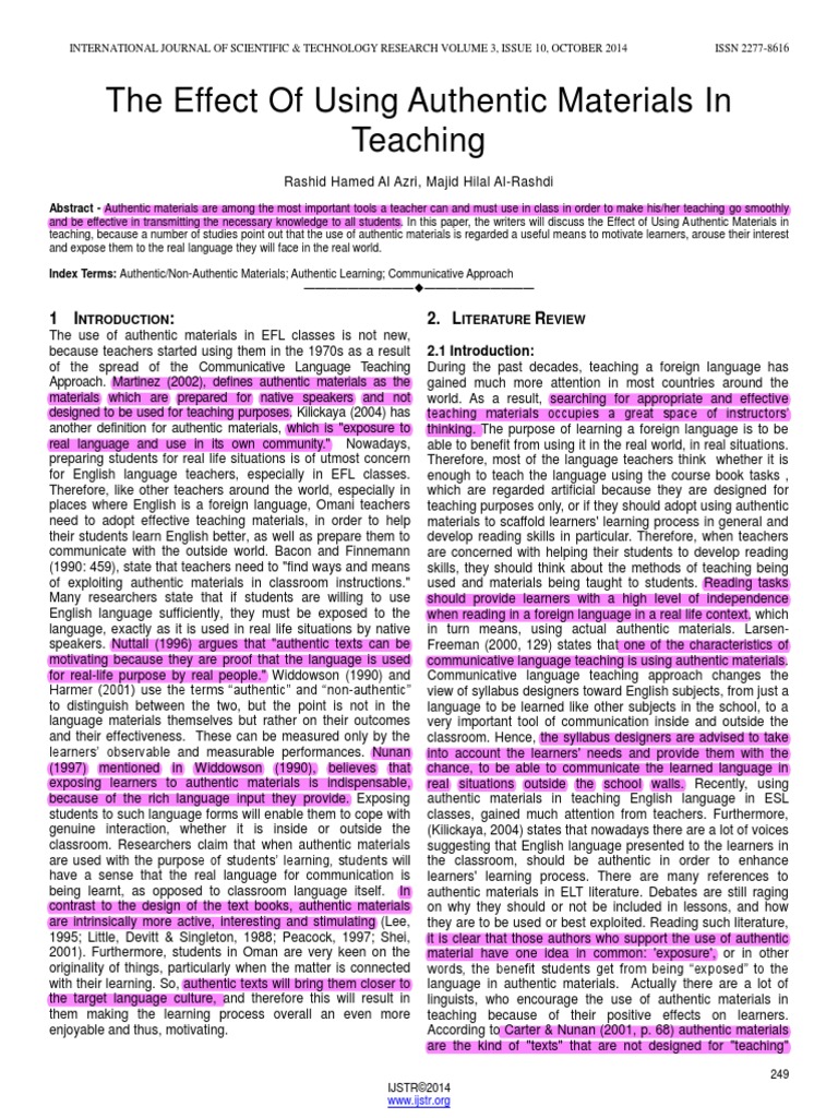 The Effect of Using Authentic Materials in Teaching PDF English As