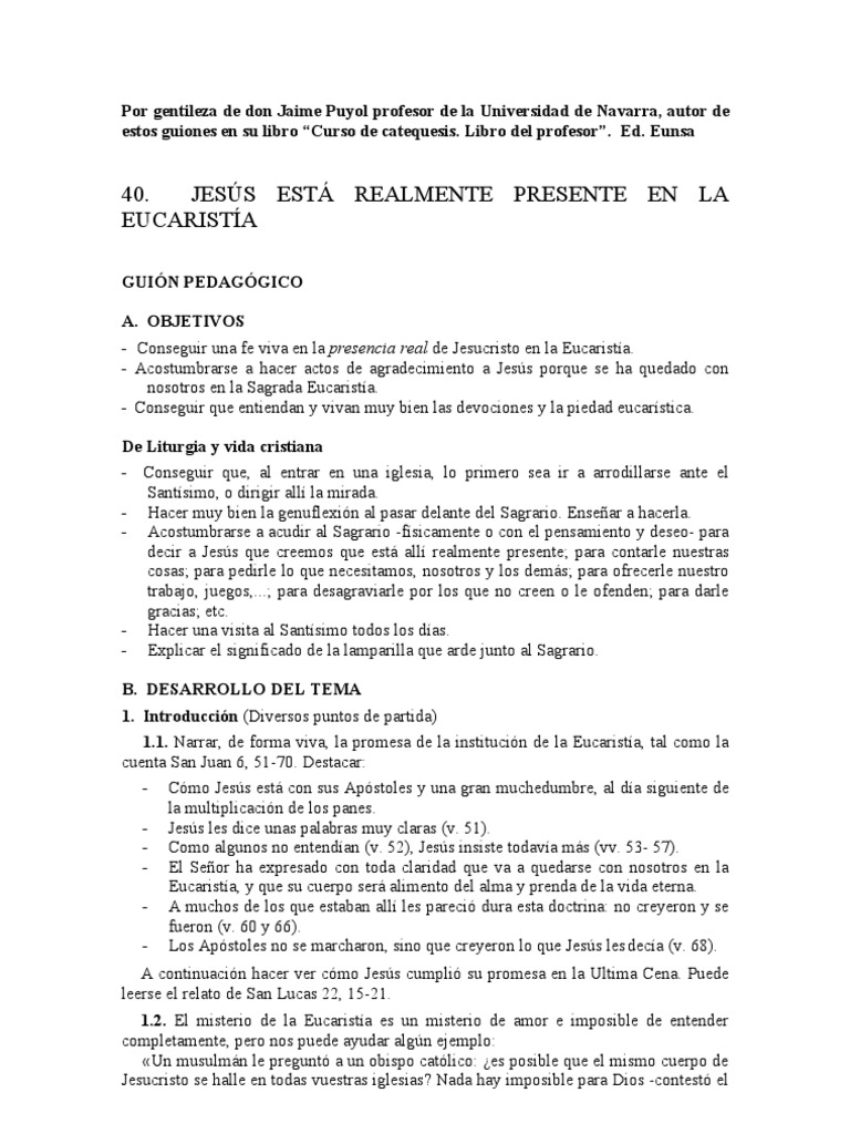Presencia Real de Jesús en la Eucaristía | PDF | eucaristía | Misa ...
