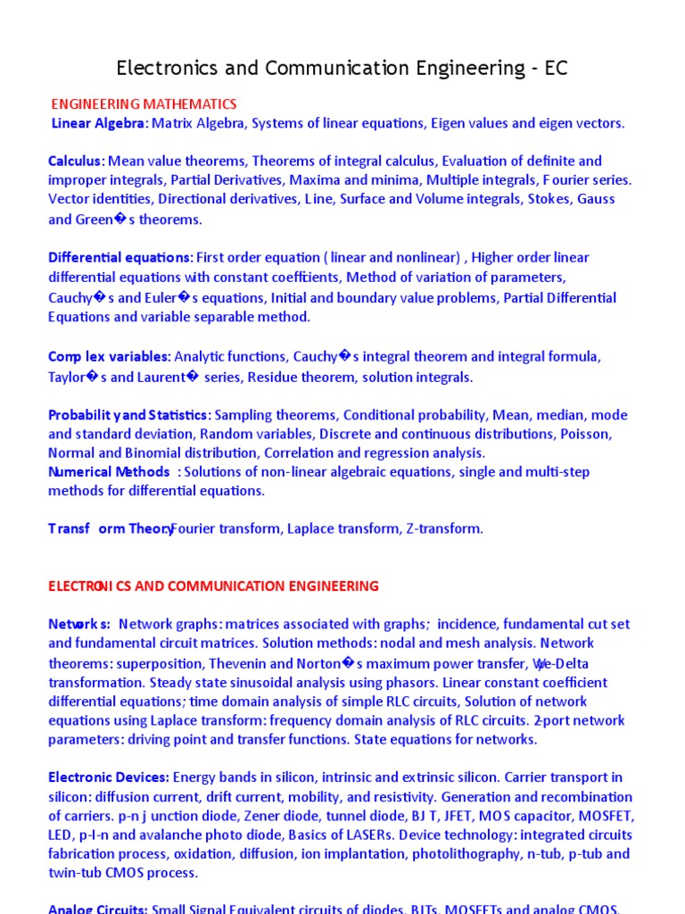 GATE Electronics and Communication Engineering Syllabus | PDF | Matrix ...