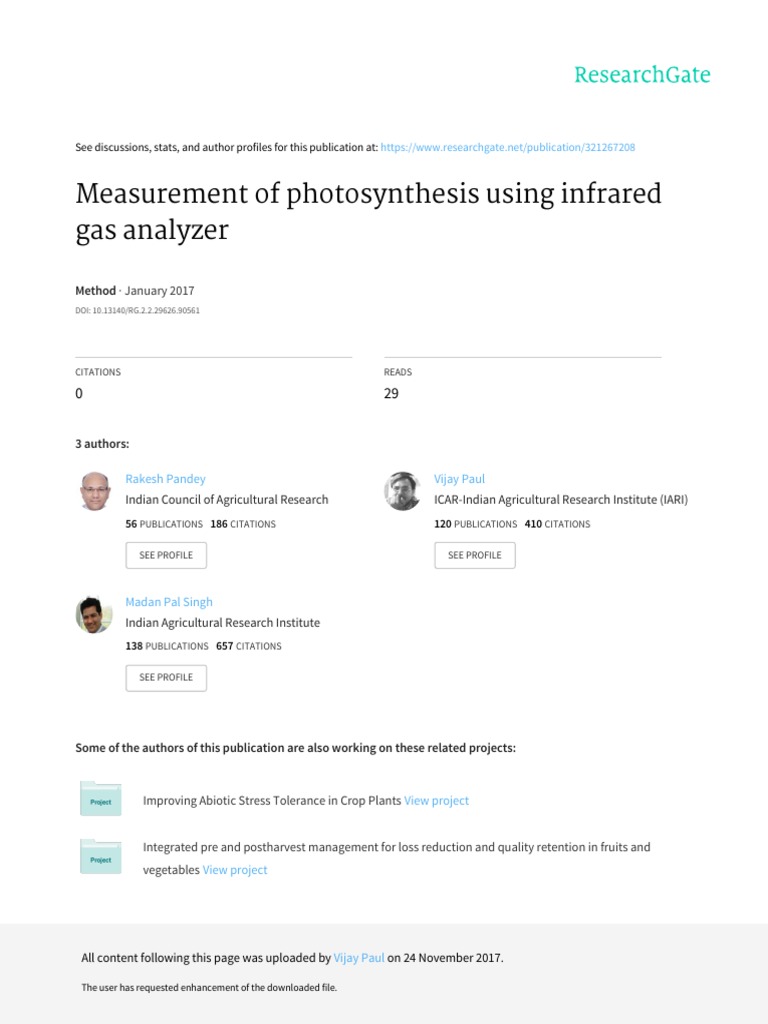 Measurement of Photosynthesis Using Infrared Gas Analyzer PDF