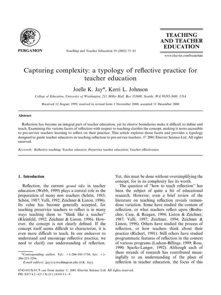 Reflective Practice Typology in Education | PDF | John Dewey | Teacher ...