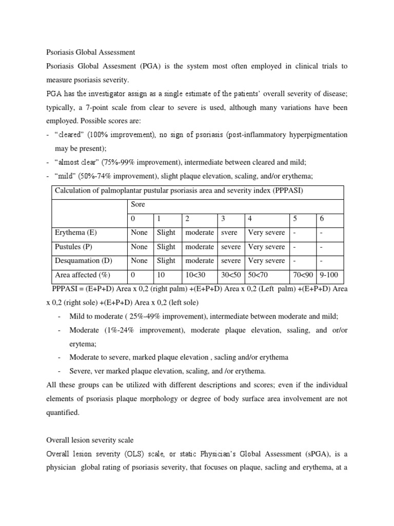 Psoriasis Severity Assessment Methods PDF Psoriasis Educational 