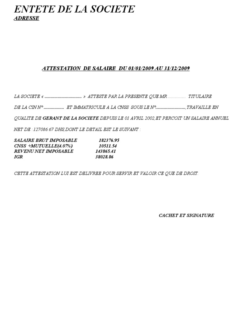 Attestation de Salaire
