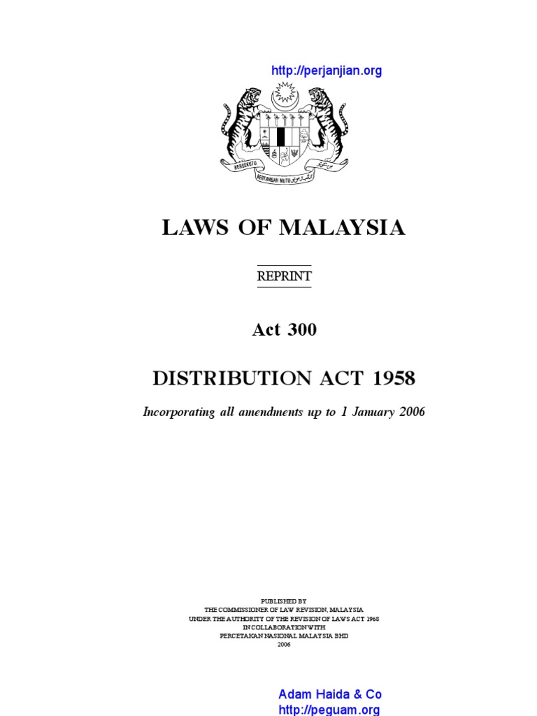 Act 300 Distribution Act 1958 Intestacy Will And Testament