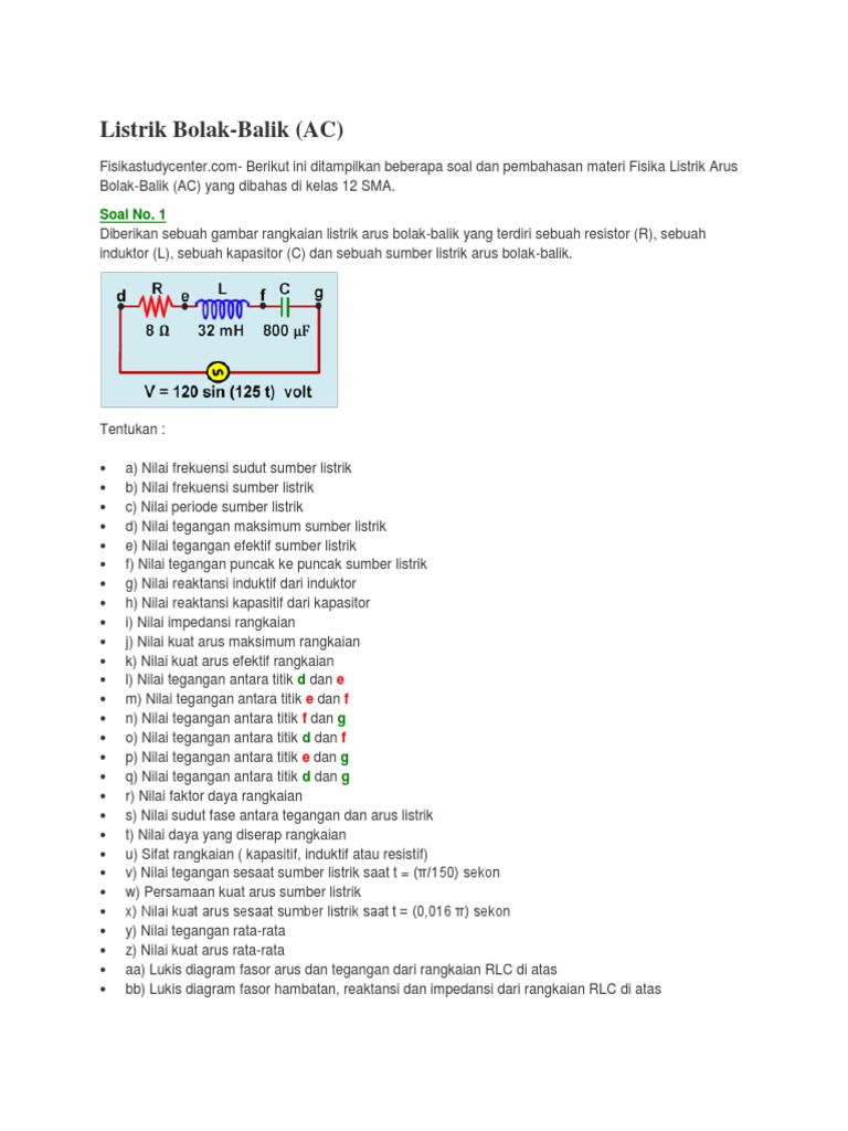 Contoh Soal Dan Pembahasan Arus Bolak Balik Kelas 12