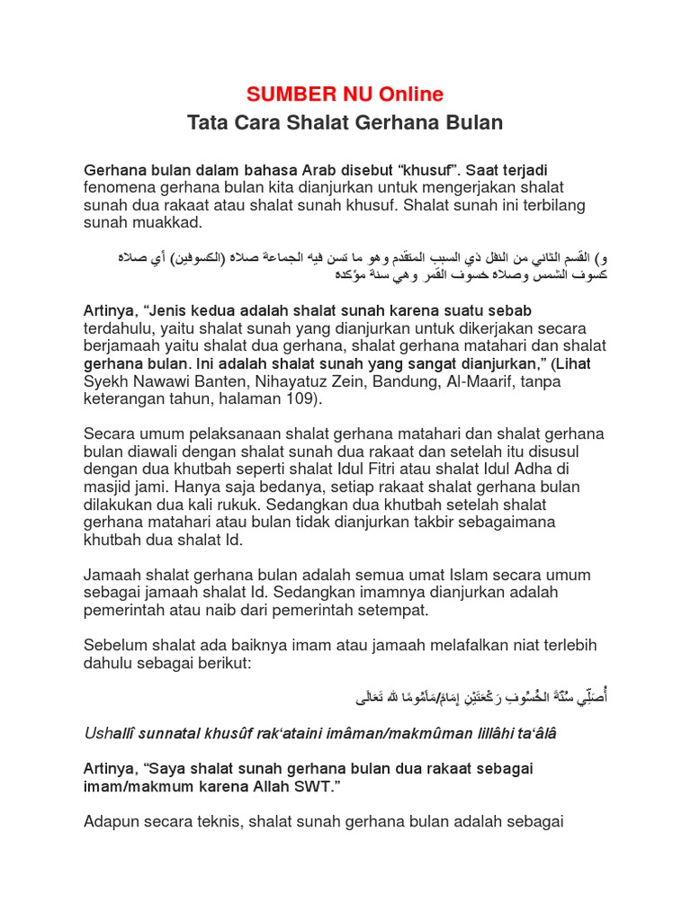 Tata Cara Sholat Gerhana Bulan