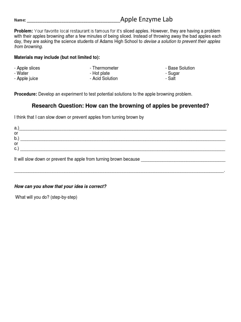 Apple Enzyme Lab Research Question How Can The Browning of Apples Be