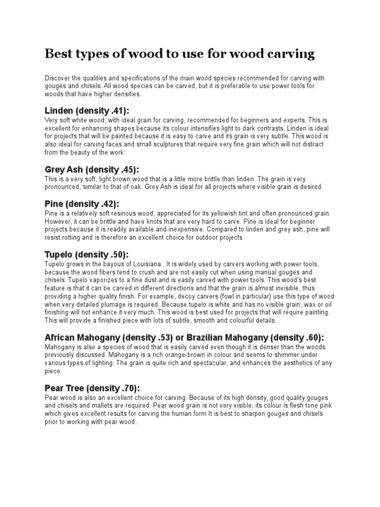 Best Types of Wood To Use For Carving | PDF | Wood Carving | Crafts