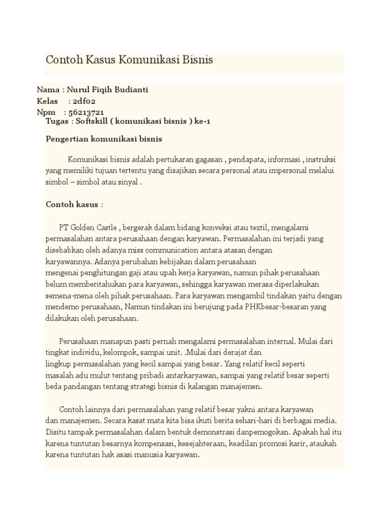 Contoh Kasus Komunikasi Bisnis