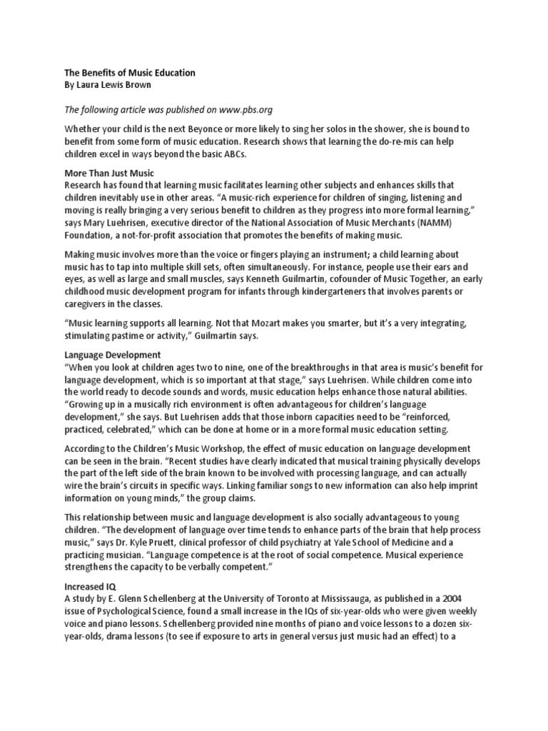 Benefits of Music Education for Children | PDF | Music Education ...