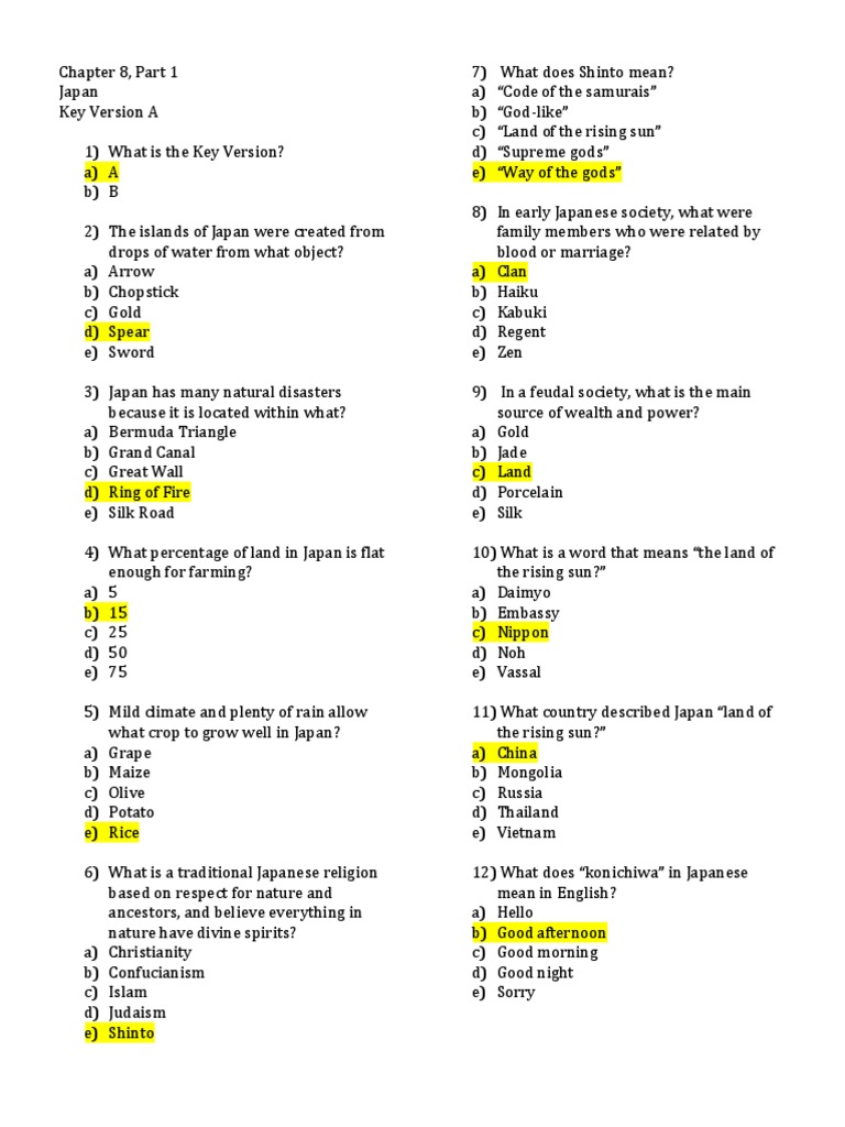 Chapter 8 Part 1 Quiz Corrections A PDF Samurai Japan