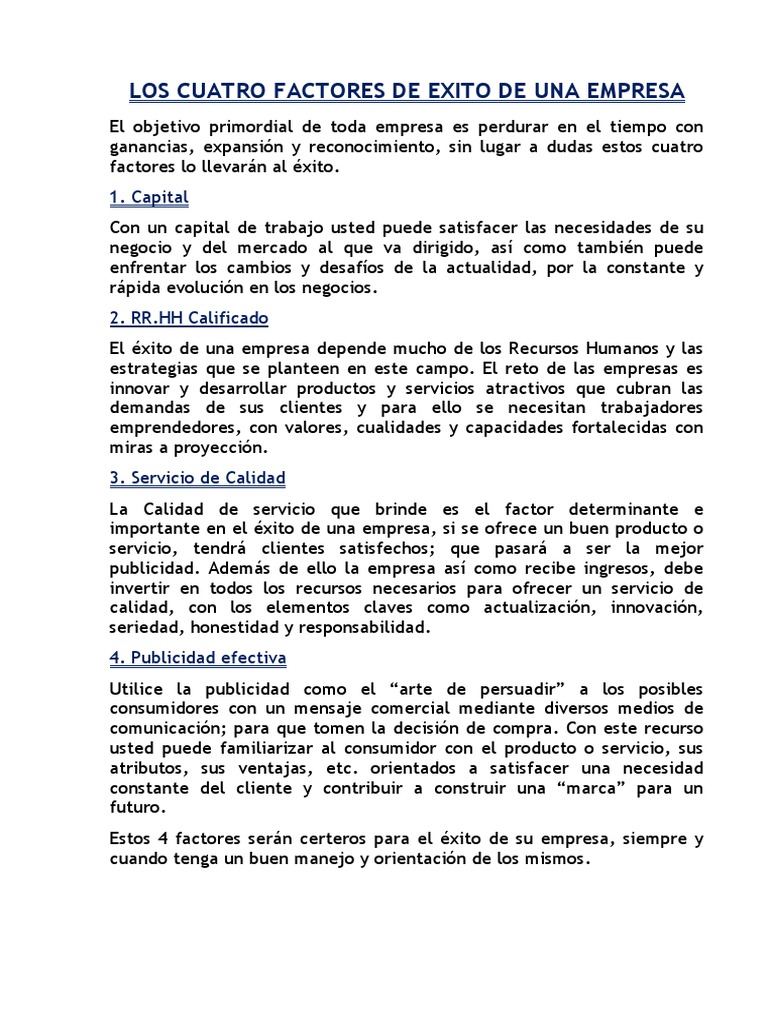 Cuatro Claves para el Éxito Empresarial | PDF | Liderazgo | Calidad ...