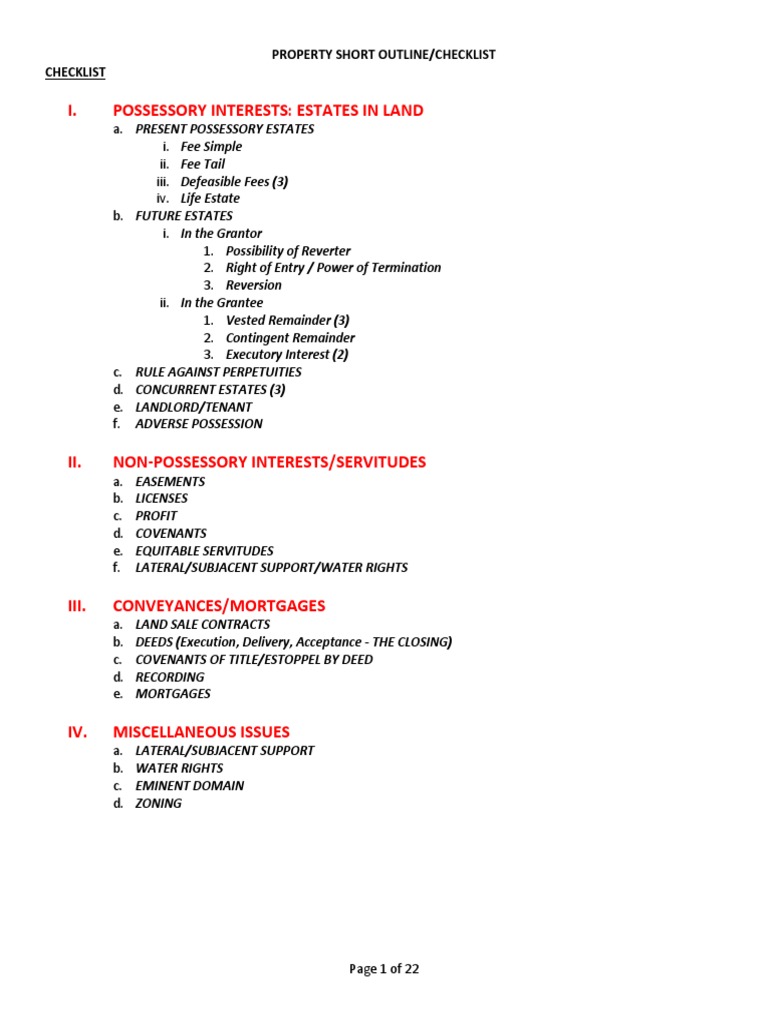 Property Law Outline for Bar Exam | PDF | Concurrent Estate | Leasehold ...