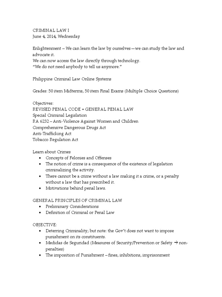 CRIMINAL LAW I Notes? | PDF | Territorial Waters | Ex Post Facto Law