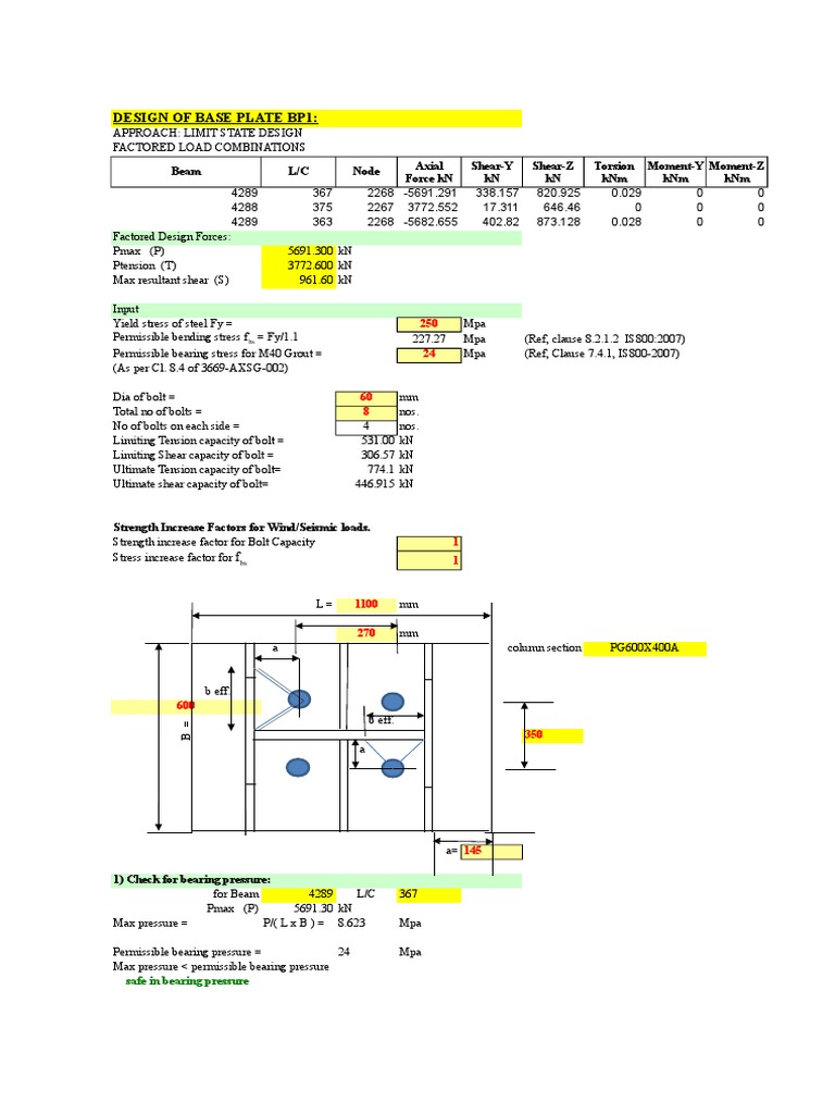 Base Plate Thickness Design Calculations | PDF | Strength Of Materials ...