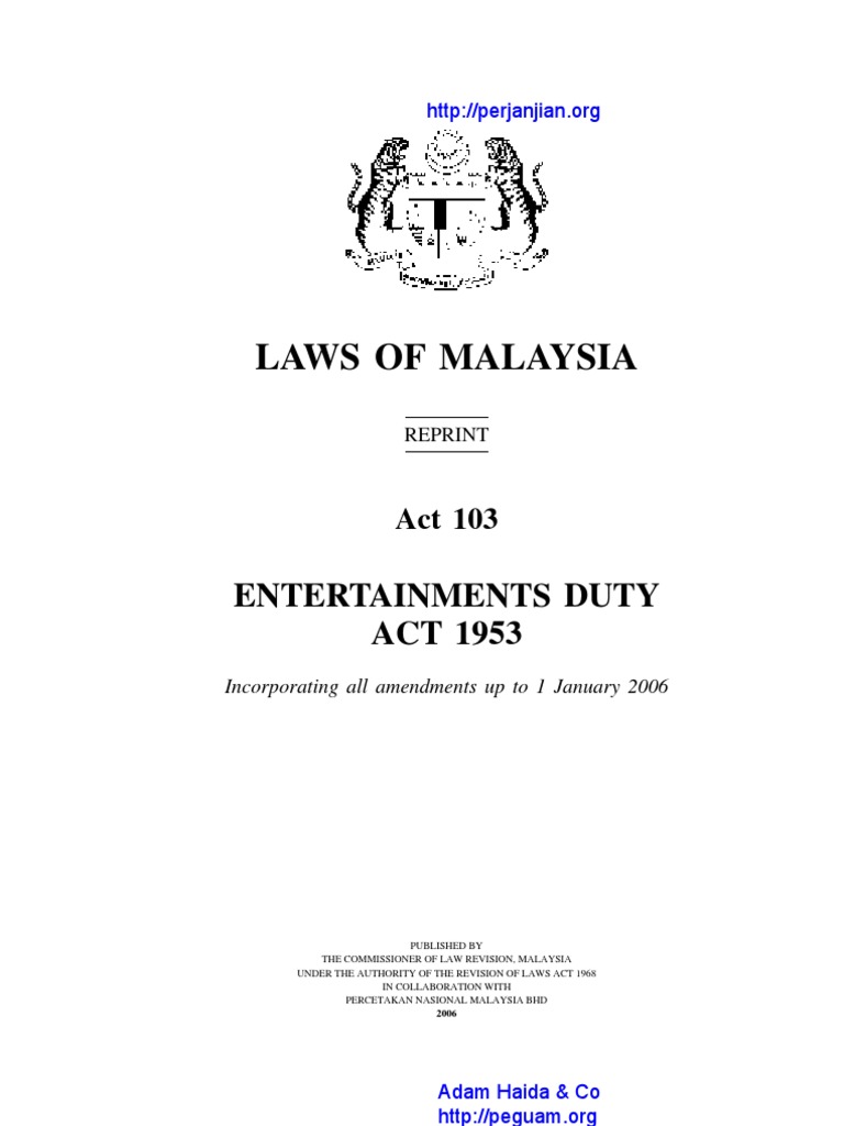 Act 103 Entertainments Duty Act 1953  Criminal Procedure 