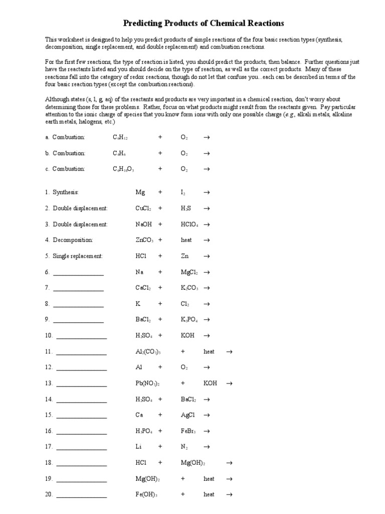 Predicting Chemical Reaction Products | PDF | Ionic Bonding | Chemical ...