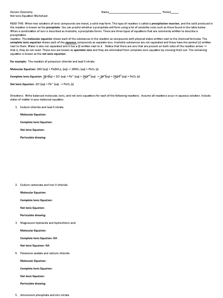 Net Ionic Edited Precipitation Chemistry Solubility
