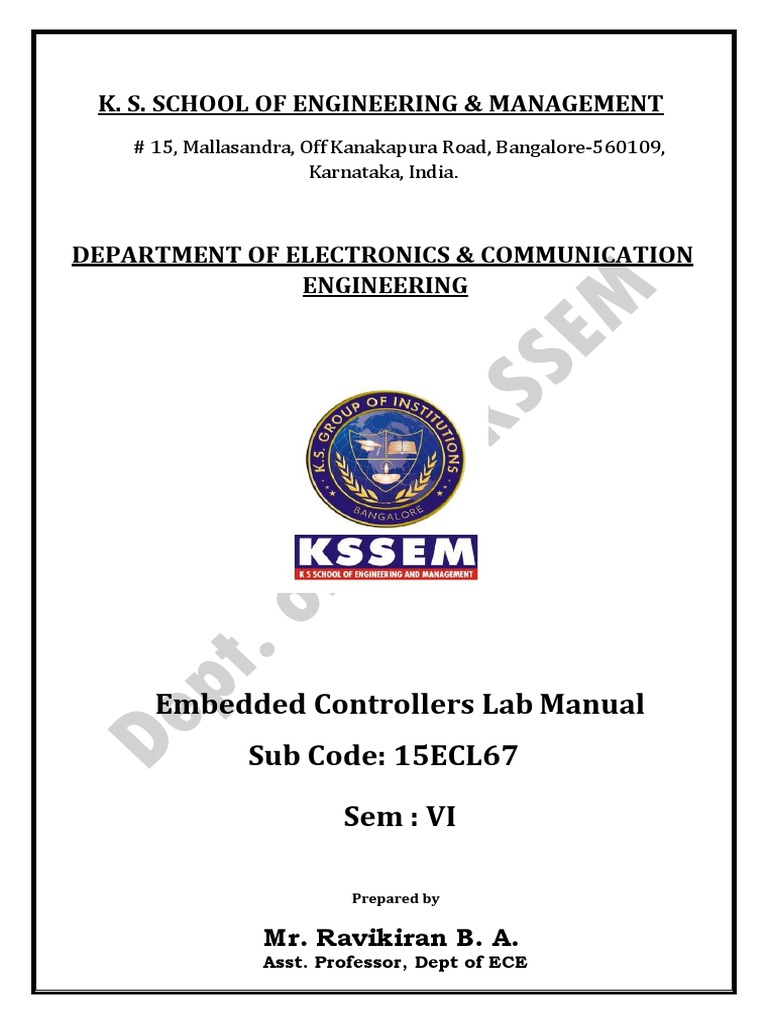 Embedded Controllers Lab Manual (15ECL67) VTU PDF Electric Motor Digital To Analog Converter