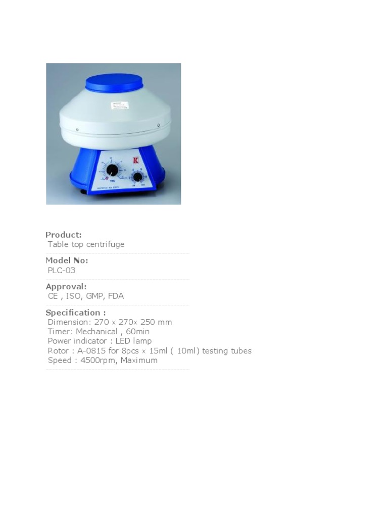 Tabletop Centrifuge PLC-03 Specs | PDF | Computers | Technology ...