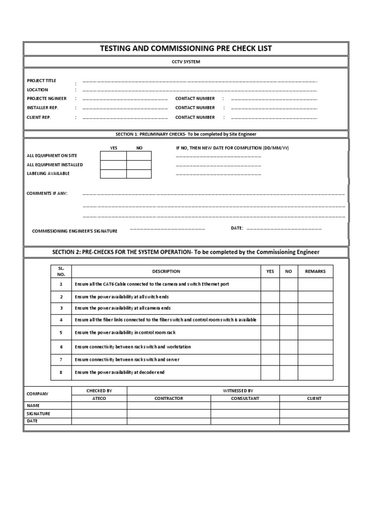 CCTV Testing and Commissioning Checklist | PDF | Internet Protocols ...