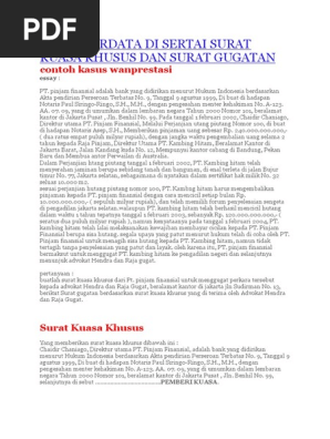 Kasus Perdata Di Sertai Surat Kuasa Khusus Dan Surat Gugatan