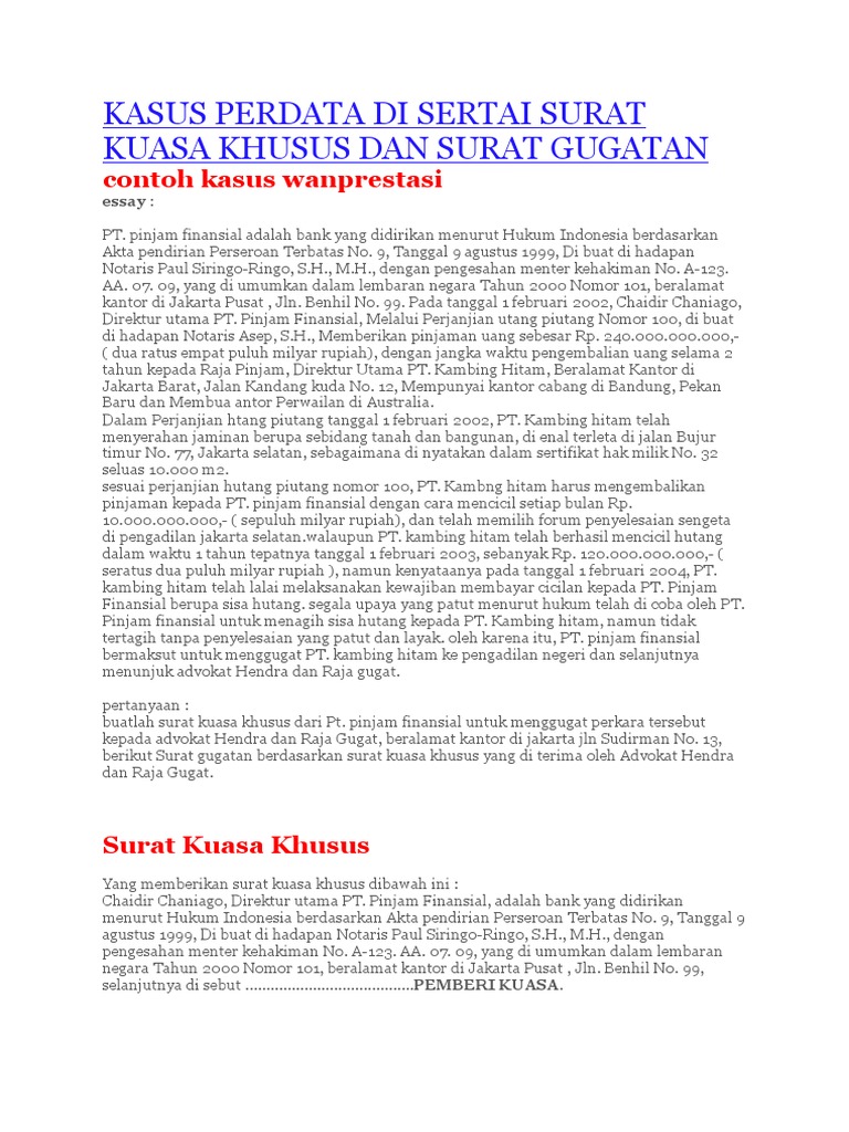 Contoh Surat Kuasa Wanprestasi Simak Gambar Berikut