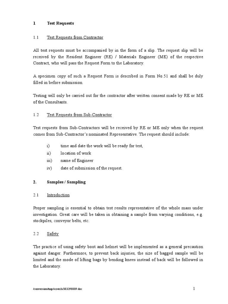Test Request and Sampling Procedures | PDF | Weighing Scale | Calibration
