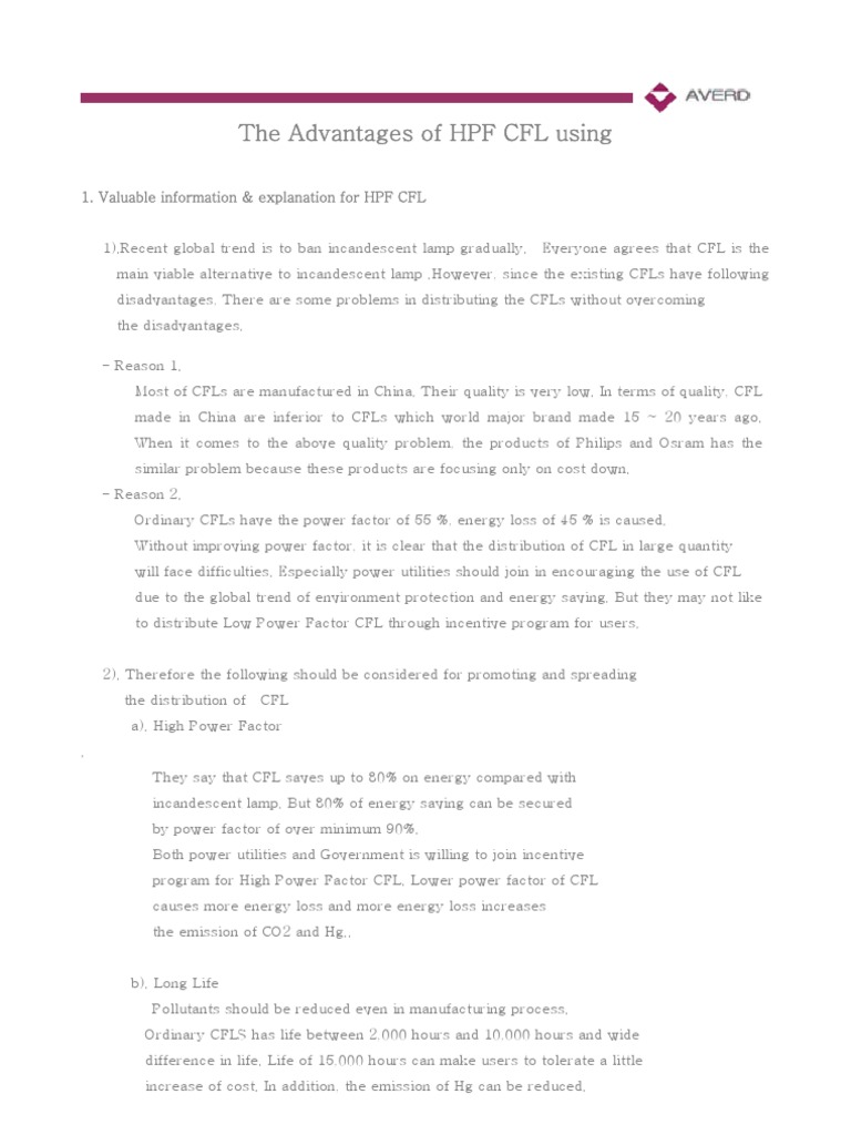 Advantages of CFL PDF Compact Fluorescent Lamp Electrical Engineering