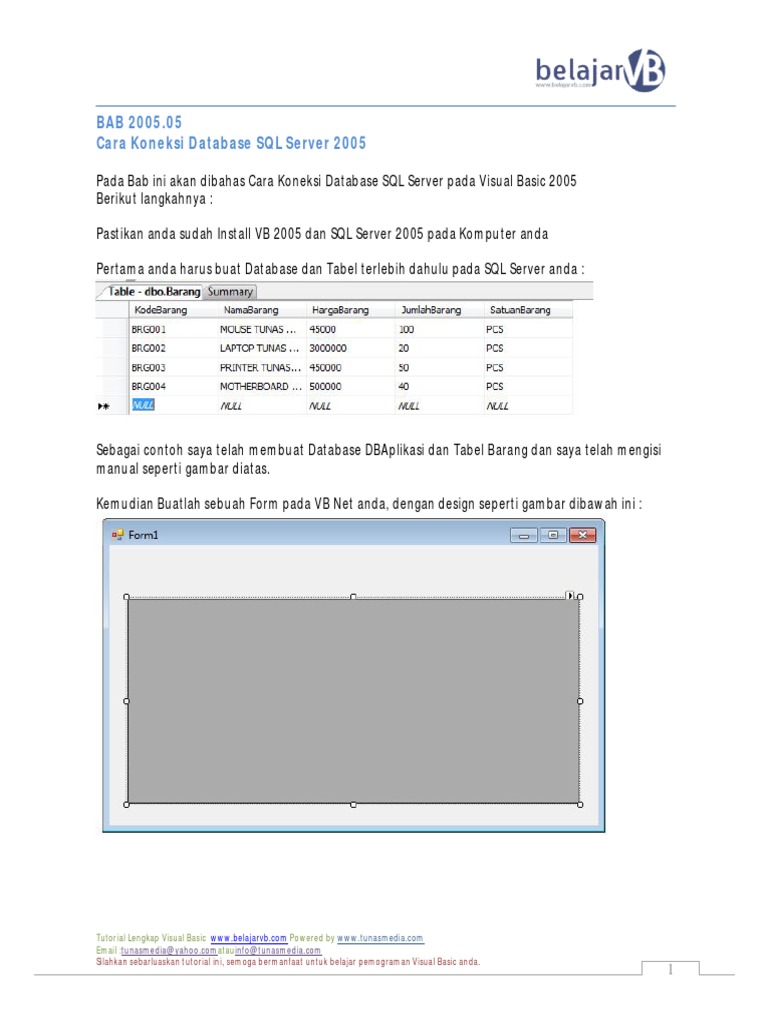 Vb Net Koneksi Database Sql Server Pdf Komputer