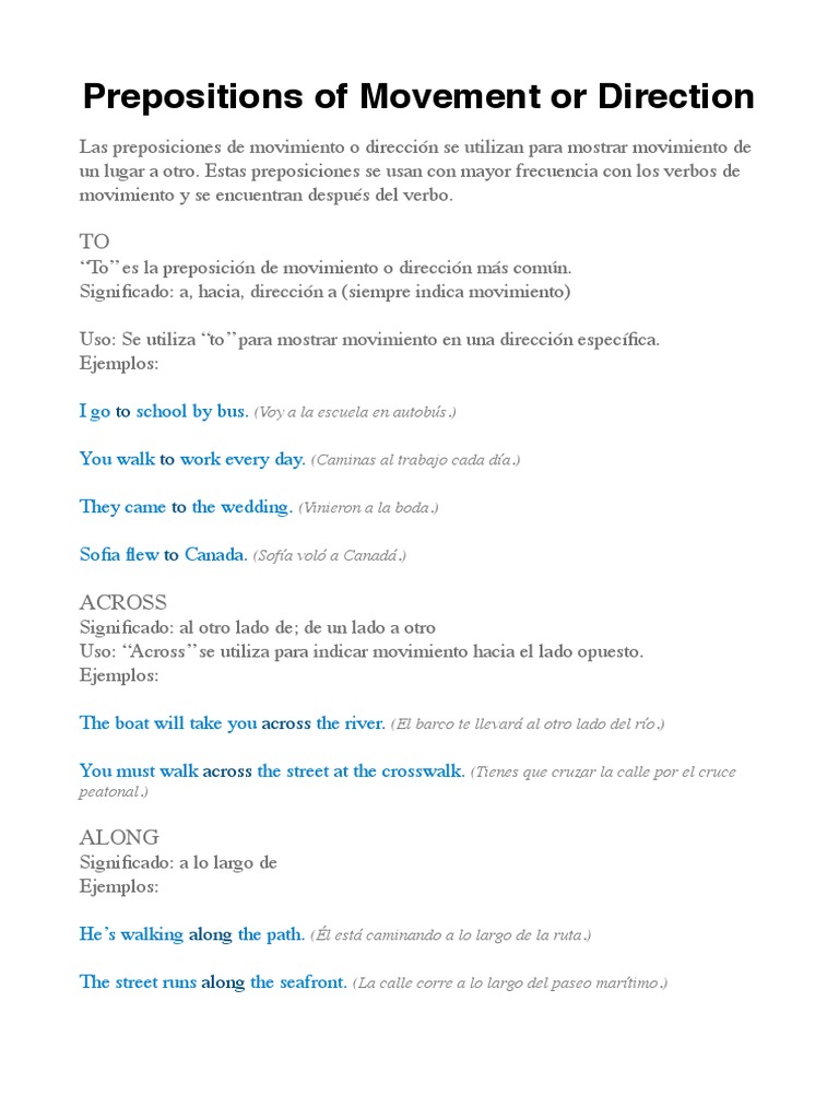 Prepositions of Movement or Direction | PDF | Ocio