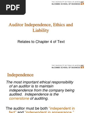 Auditor Independence Ethics and Liability Relates To Chapter 4 of  