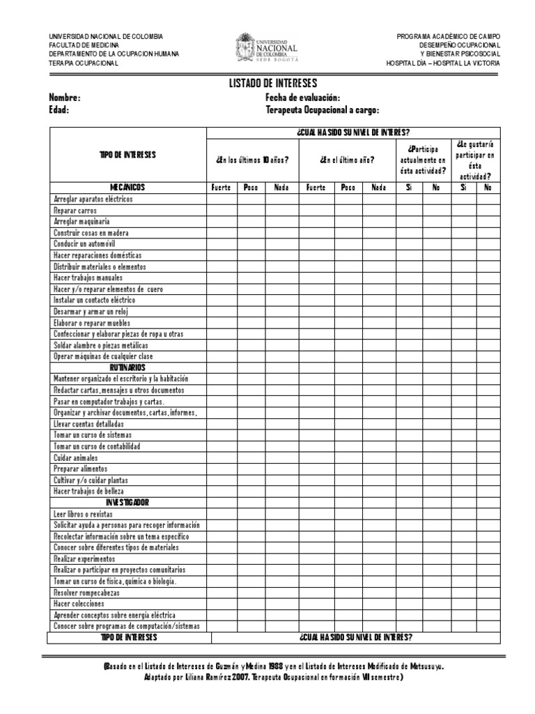 Listado de intereses.docx Terapia ocupacional Deportes